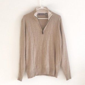 Oscar de la Renta Beige Quarter Zip Sweater Medium